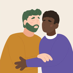 Colorful Valentine's Day gender-diverse cute couples. Hand drawn LGBTQ concept in modern flat vector illustration style.