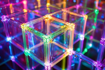 Colorful Transparent Cubes Illuminated with Neon Light Patterns