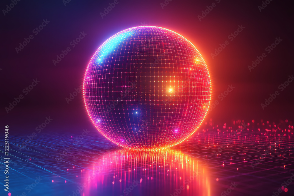 Aufkleber vibrant digital sphere with colorful lights and reflections, creating an immersive and futuristic at
