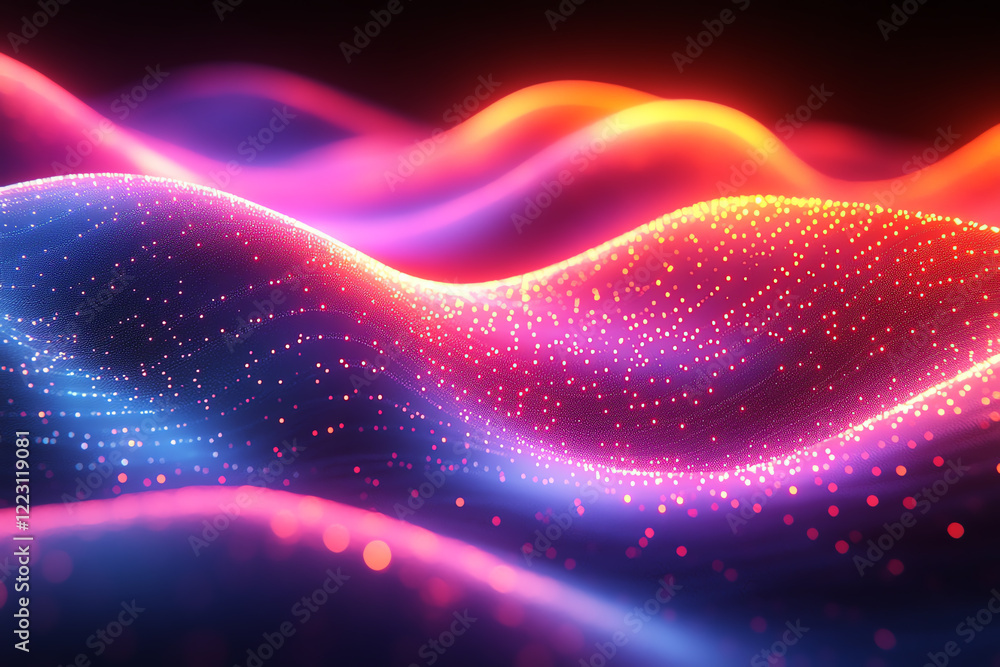 Poster vibrant waves of colorful light and particles create an abstract background, symbolizing energy, mot