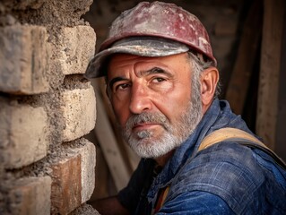 Skilled Bricklayer Focused on Crafting Corner Joint in Construction