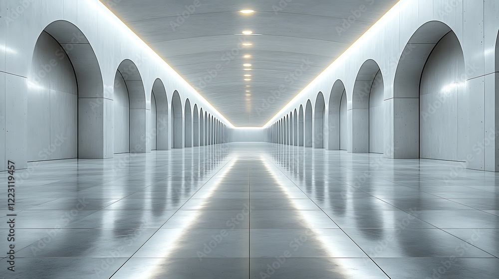 Wall mural Modern Architectural Hallway With Archways And Reflective Floor