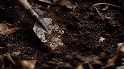 Fototapeta premium Rustic garden tool and fresh soil
