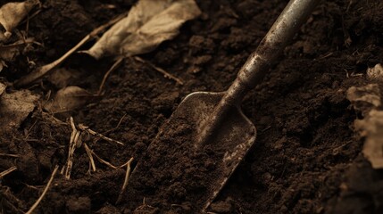 Fototapeta premium Rustic garden tool and fresh soil