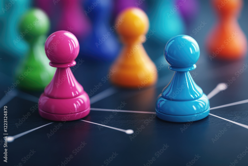 Poster remote team management technique optimizing collaboration with game pieces in a strategic environmen