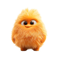 Fluffy Orange Bird Cartoon Character in Sunlight Isolated on Transparent Background