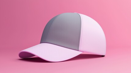 Fototapeta premium stylish pink and gray baseball cap made of soft microfiber fabric, placed on pastel pink background