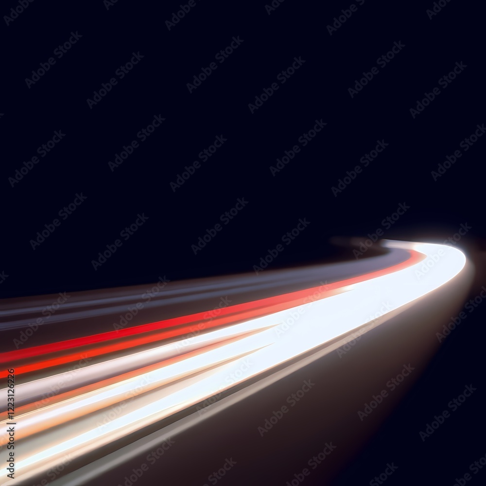 Poster Light trails on a dark road create dynamic patterns at night showcasing the energy of moving vehicles. Generative AI