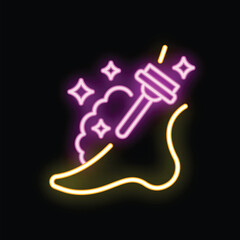 Glowing neon icon of plumber tool cleaning plumbing system with force and bubbles