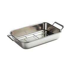 Modern Stainless Steel Roasting Pan with Handle Isolated on Transparent Background