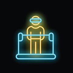 Man using virtual reality glasses exercising on treadmill neon sign icon