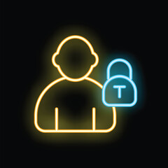 Glowing neon icon of a person with a padlock, symbolizing account security and data protection
