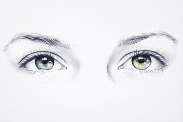 Fototapeta premium Close-up of detailed human eyes showcasing green irises and expressive eyelashes, emphasizing emotion