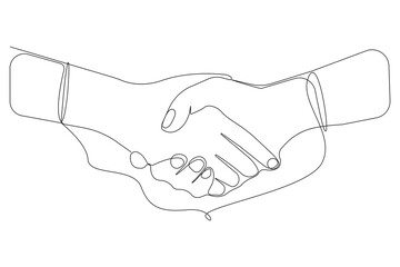 Two hands connected with a thread continuous line art drawing. Vector illustration.