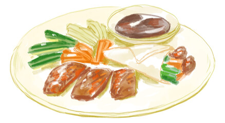 美味しそうな北京ダックのリアルな水彩イラスト