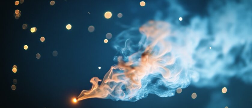 Spiraling smoke and golden sparks create a mesmerizing pattern against a deep blue backdrop, evocative of magic and mystery.