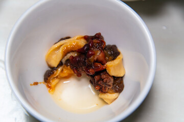 sea pineapple sashimi on the dish