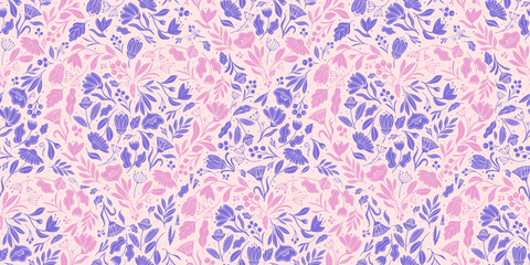 Pink on Purple Hearts Floral Pattern
