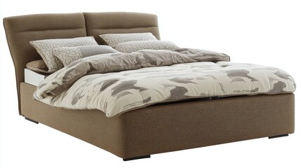 Obraz premium Stylish modern bed with plush bedding and pillows