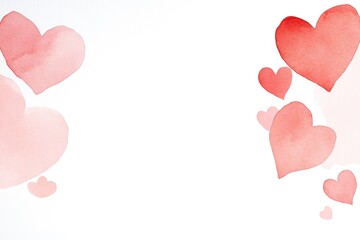 Watercolor hearts in various shades of pink scattered on a soft white background, ideal for romantic themes