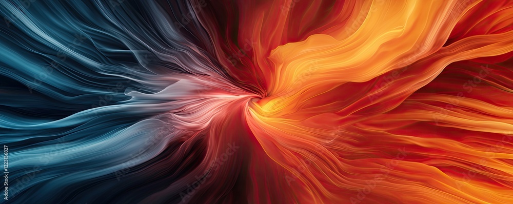 Poster a vibrant swirl of blue and orange colors intertwining, creating a dynamic and energetic visual effe