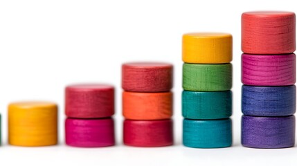 Colorful wooden stacking blocks arranged in ascending order, showcasing various heights and vibrant hues.