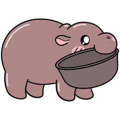 Moo Deng hippopotamus cartoon isolated on white
