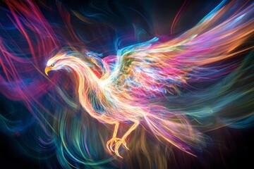 Colorful Abstract Phoenix in Vibrant Flowing Light Trails