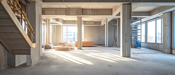 Housing-focused interior construction site plan development, including an area designated for text.