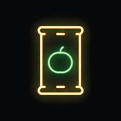 Glowing neon line mobile with apple icon isolated on black background. Vector illustration