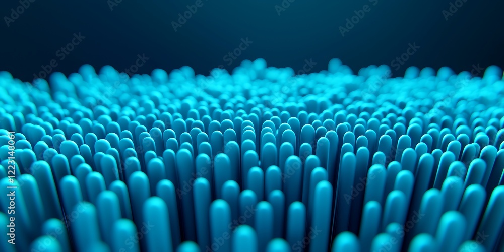 Poster a vibrant, abstract representation of blue spikes creating depth and movement in a digital landscape