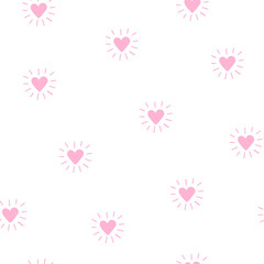 Seamless pattern with decorative hearts in light pink colors isolated on white background.	