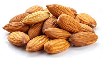 Obraz premium whole and halved almonds isolated on white background Generative Ai. 