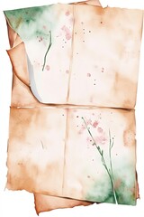 Vintage-style paper with floral watercolor design, showcasing delicate pink blossoms and green accents