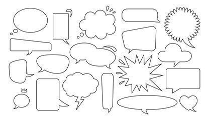 Fototapeta premium Empty speech bubbles collection in line art style isolated on white background.
