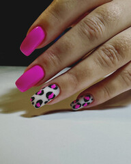 Pink manicure on long square nails