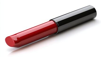 Red Lipstick Tube Beauty Product Cosmetics Make up Glossy Elegant Close up Shot on White Background
