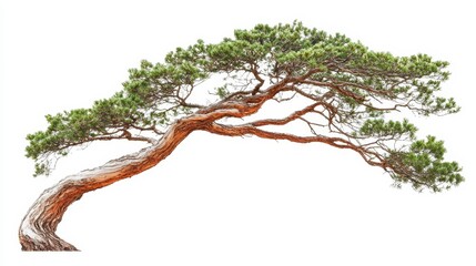 Fototapeta premium Majestic Old Pine Tree Branch Isolated on White Background Nature Photography