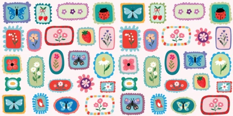 Crédence en verre imprimé Spring and summer seamless pattern with different colorful frames, floral design, decorative wallpaper, wrapping paper, background