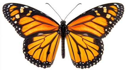 Vibrant Monarch Butterfly Wings Detailed Close Up Isolated on White Background