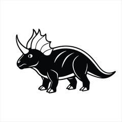 Dinosaur Styracosaurus silhouette vector, Dinosaur Styracosaurus vector illustration, Black Dinosaur Styracosaurus line art vector design