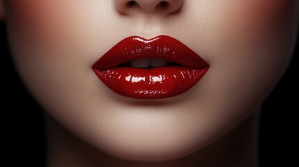 Fototapeta premium Close-up of glossy red lips, emphasizing beauty and makeup artistry.