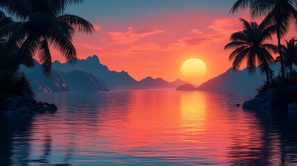 Serene Sunset Over Tropical Islands And Calm Waters