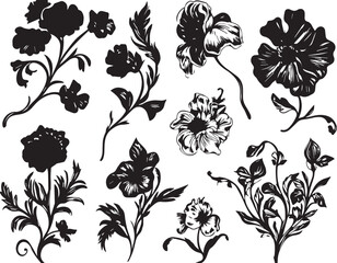 Set Flowers. Hand drawn vector illustration