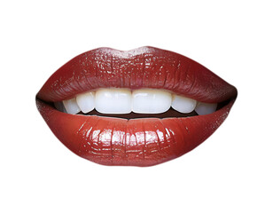 Obraz premium Sexy female lips with red lipstick isolated on white