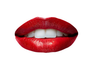 Obraz premium Sexy female lips with red lipstick isolated on white