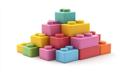 Colorful Plastic Building Blocks Stacked in Pyramid Shape Creative Play Toy Construction