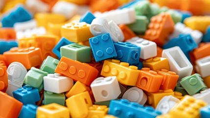 Naklejka premium Colorful Plastic Construction Blocks Building Bricks Toy Blocks Close Up