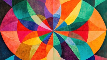 Obraz premium A vibrant geometric pattern with overlapping shapes in various colors creating a dynamic visual effect.