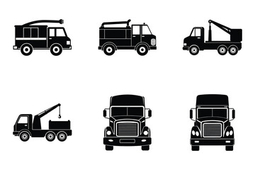 Popular truck silhouette flat vector bundle on white background